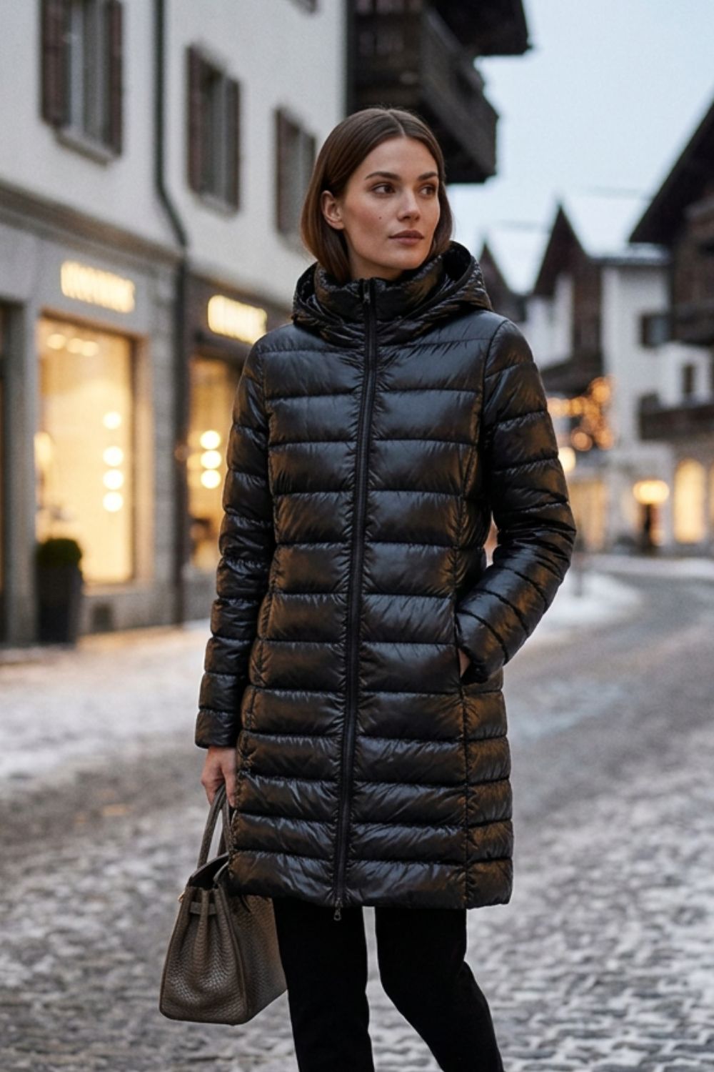 Damen Lange Steppjacke | Kapuze & Verlängerte Silhouette