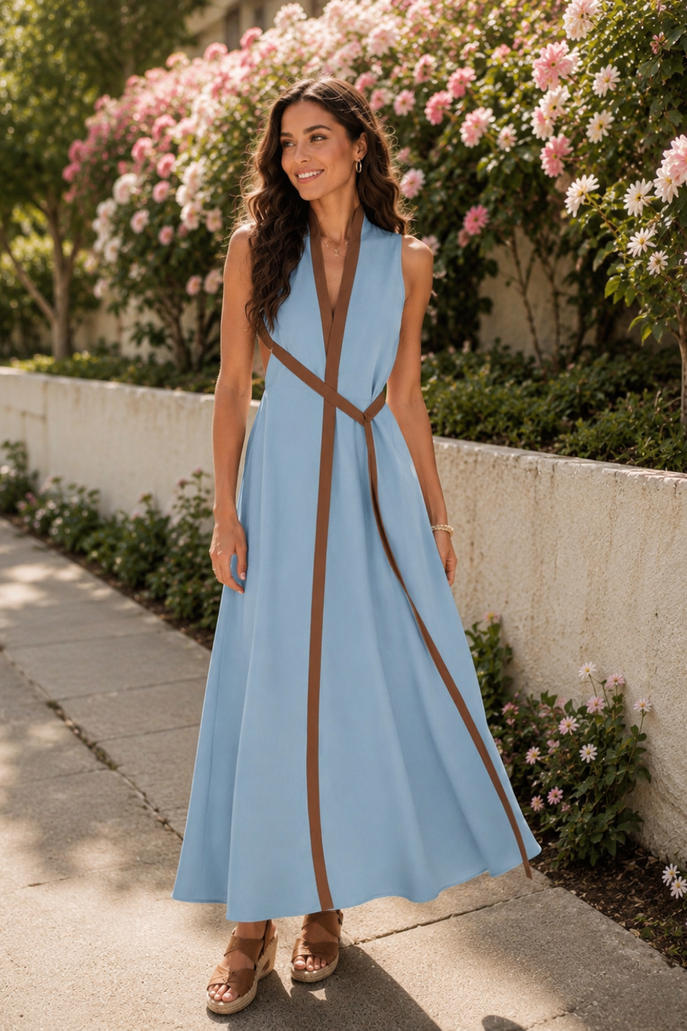 Damen Maxikleid Kontrast | Ärmellos