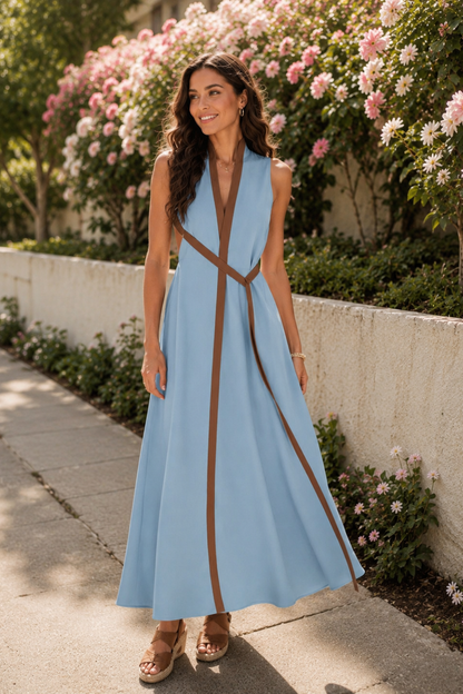 Damen Maxikleid Kontrast | Ärmellos