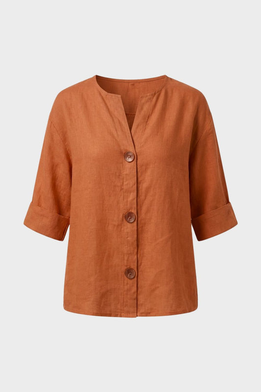 Damen Leinenbluse | Legere Knöpfe
