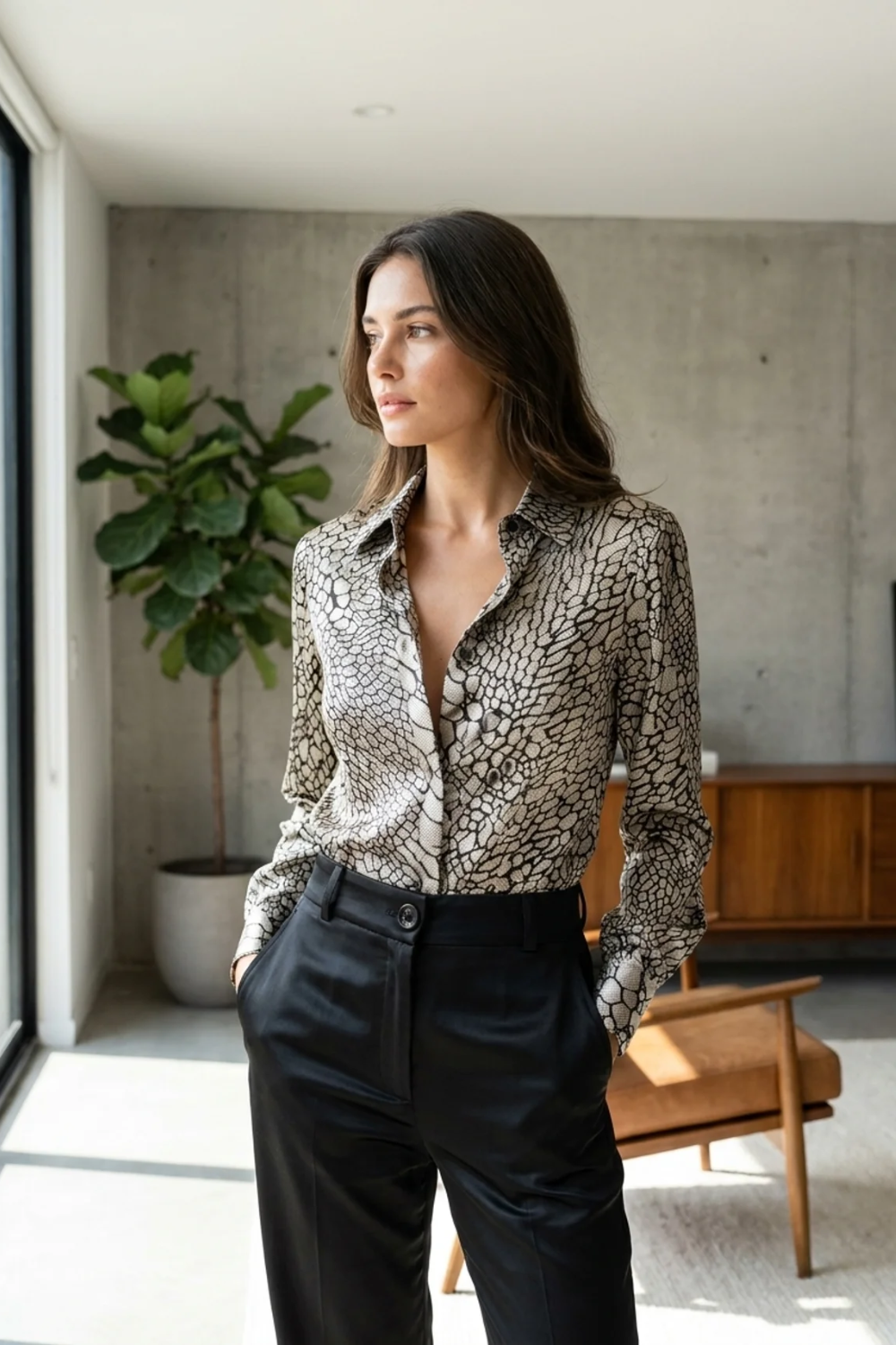 Damen Satin Bluse | Schlangenprint