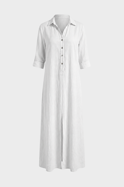 Damen Hemdblusenkleid | Maxi Leinen