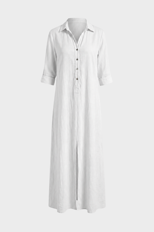 Damen Hemdblusenkleid | Maxi Leinen