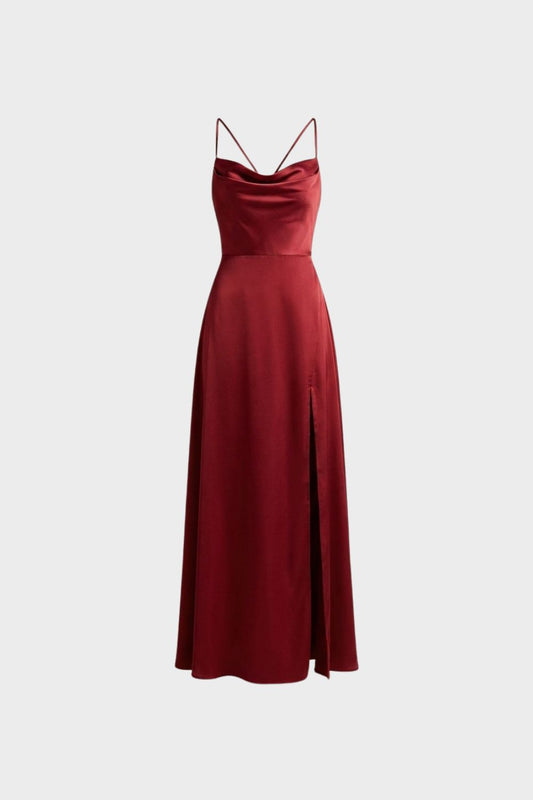 Damen Satin Abendkleid | Schlitz