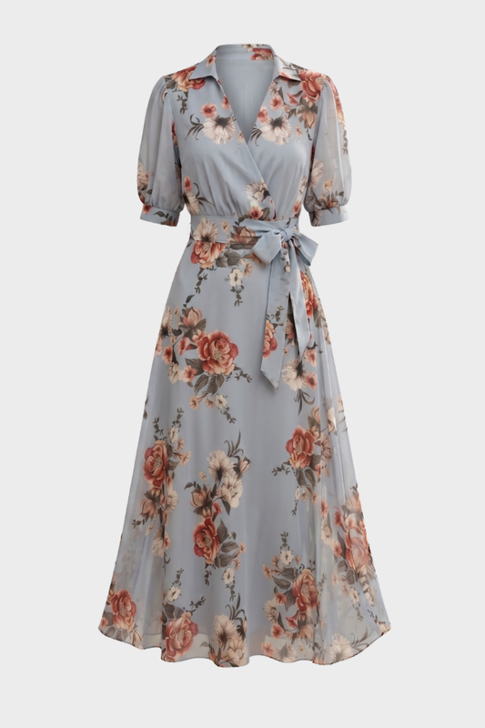 Damen Florales Maxikleid | Wickel V-Ausschnitt