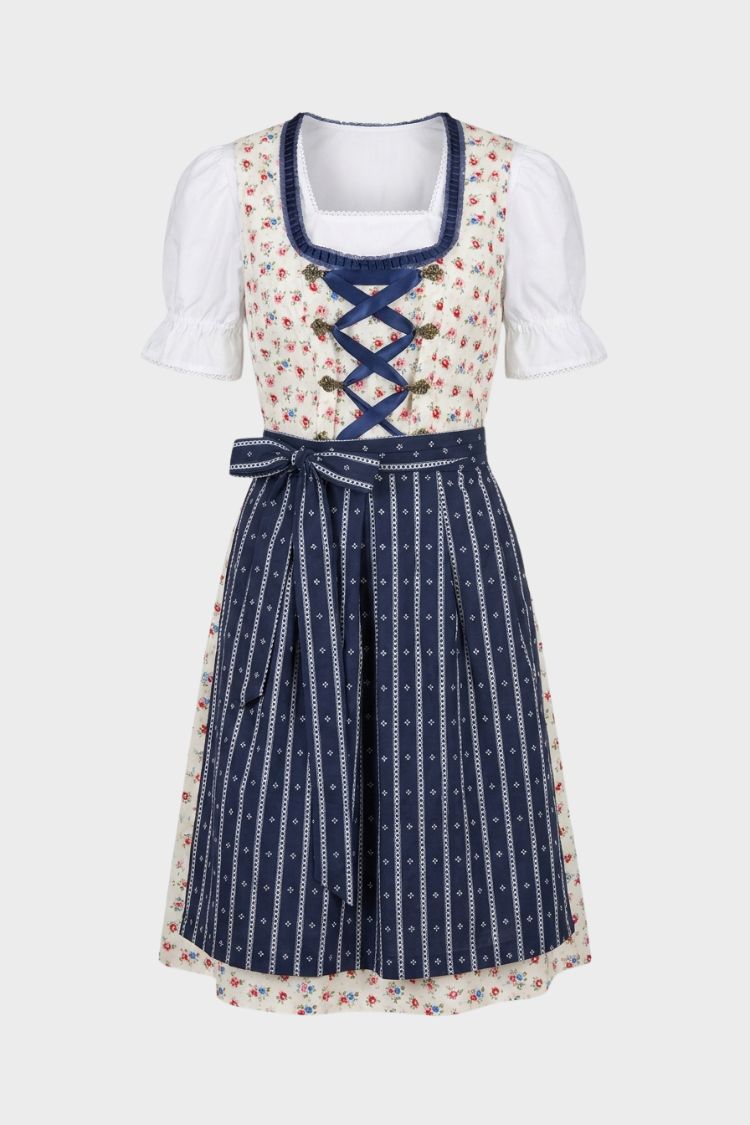 Damen Dirndl-Midikleid | Frontschnürung & Faltenrock