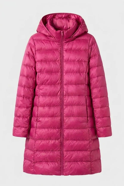 Damen Lange Steppjacke | Kapuze & Verlängerte Silhouette