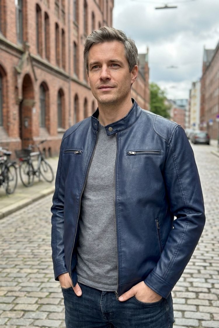 Herren Bikerjacke | Stehkragen & Reißverschlusstaschen
