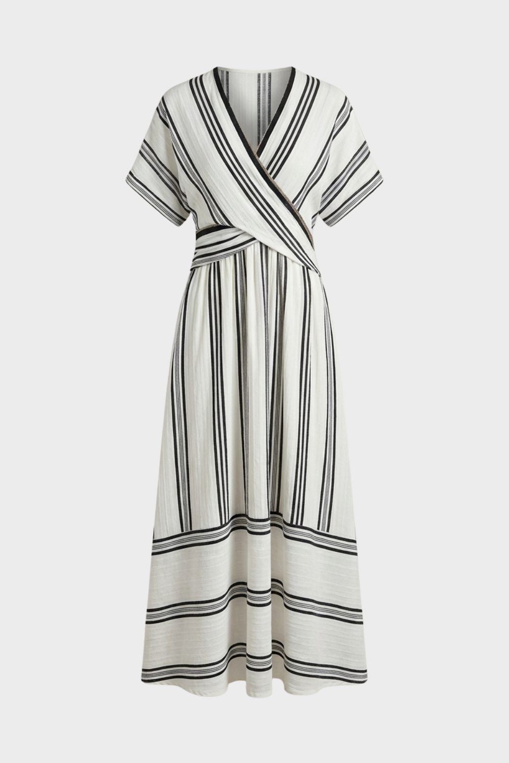 Damen Streifen Wickelkleid | Maxi