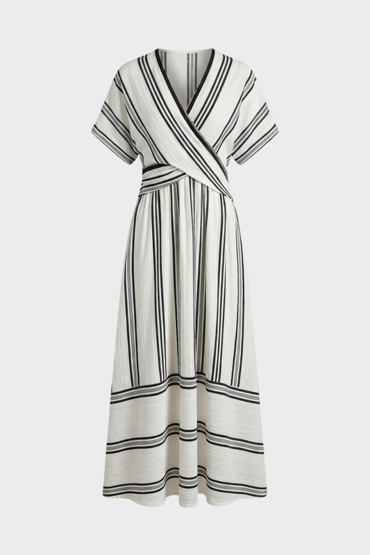Damen Streifen Wickelkleid | Maxi