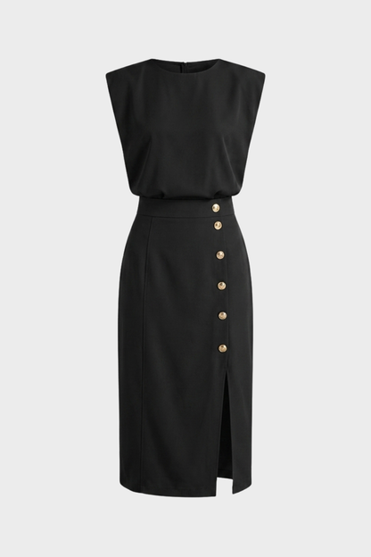 Damen Midikleid Knopf | Ärmellos