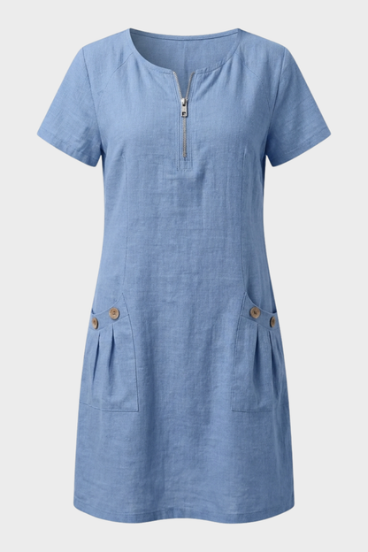 Damen Kurzes Leinenkleid | Taschen