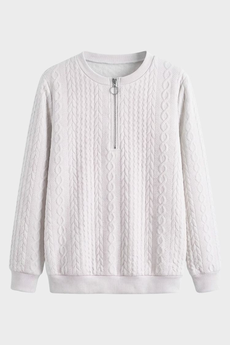 Damen Zopfmuster-Pullover | Reißverschlusskragen