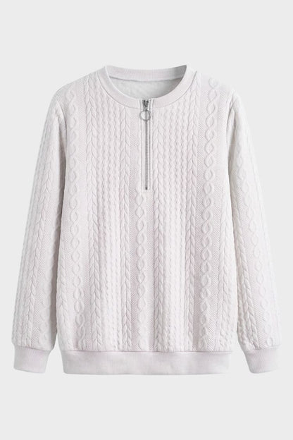 Damen Zopfmuster-Pullover | Reißverschlusskragen