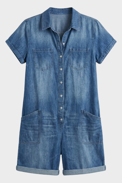 Damen Kurzarm Overall | Knopfleiste