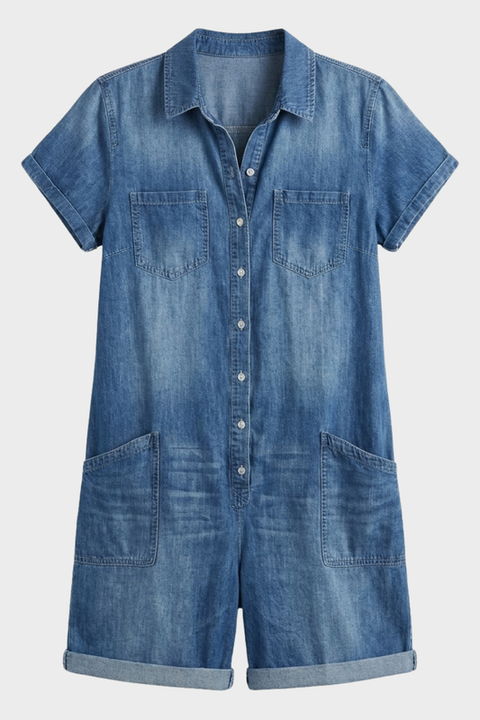 Damen Kurzarm Overall | Knopfleiste