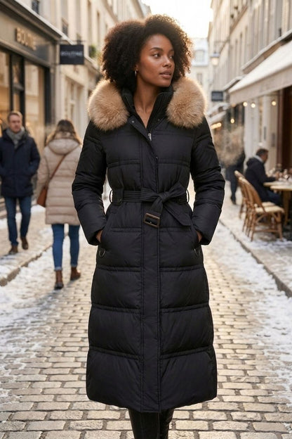 Damen Langer Steppmantel | Kapuze & Taillierte Silhouette