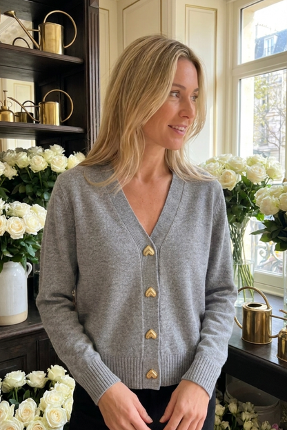 Damen V-Ausschnitt-Cardigan | Dekorative Knopfleiste