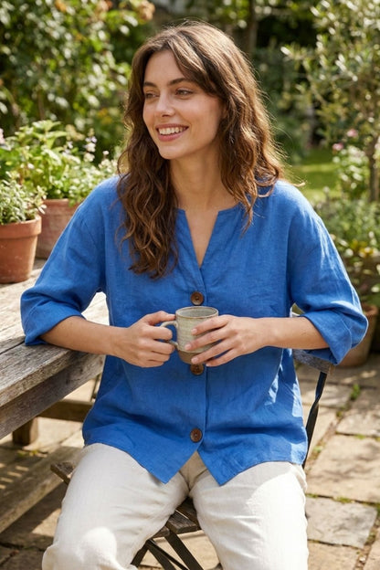 Damen Leinenbluse | Legere Knöpfe