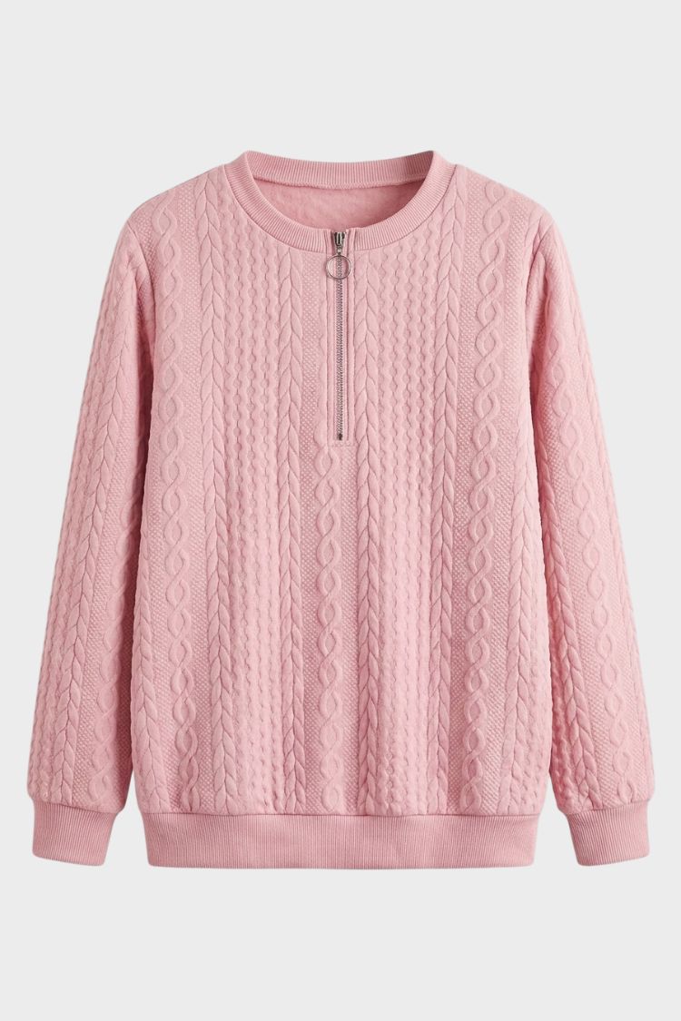 Damen Zopfmuster-Pullover | Reißverschlusskragen