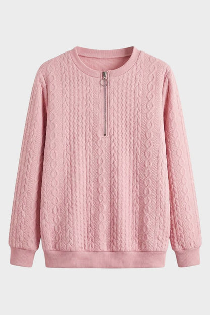 Damen Zopfmuster-Pullover | Reißverschlusskragen