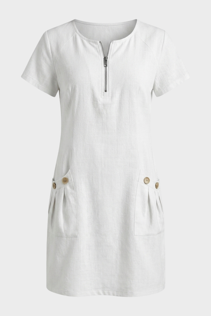 Damen Kurzes Leinenkleid | Taschen