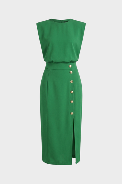 Damen Midikleid Knopf | Ärmellos