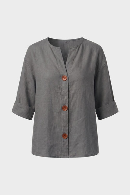 Damen Leinenbluse | Legere Knöpfe