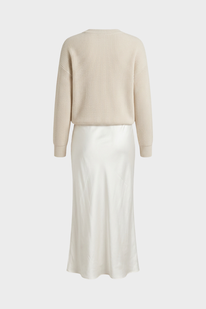 Damen Zweiteiliges Maxikleid Set | Satin-Optik
