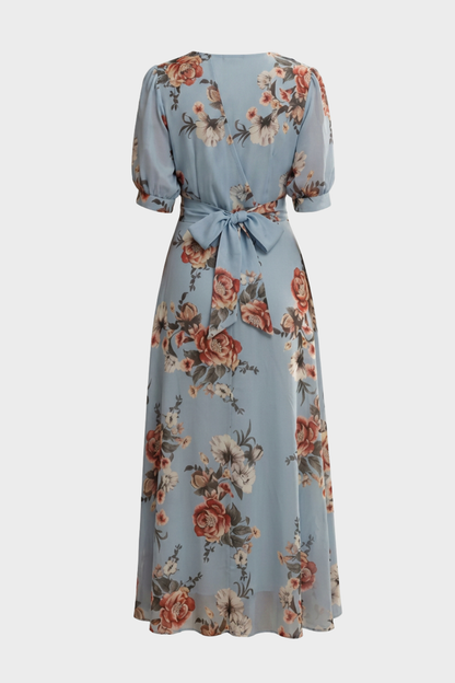 Damen Florales Maxikleid | Wickel V-Ausschnitt