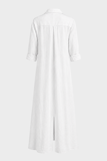 Damen Hemdblusenkleid | Maxi Leinen