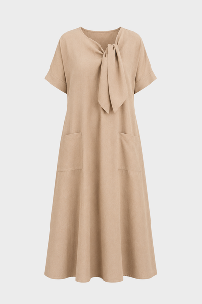 Damen Leinenkleid Taschen | Lässig