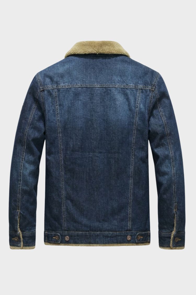 Jeansjacke Herren mit Fellkragen und Knopfleiste