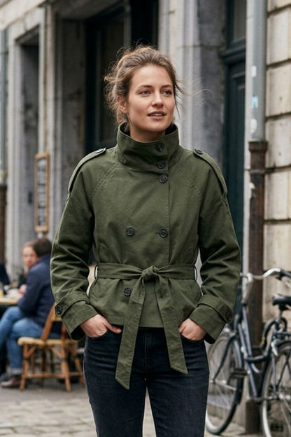 Damen Kurze Trenchjacke | Doppelknöpfe & Taillenband