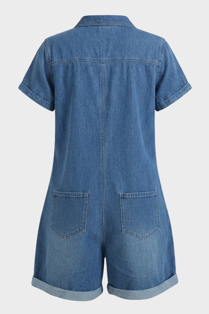 Damen Kurzarm Overall | Knopfleiste