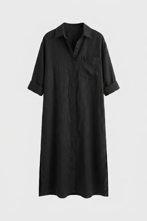 Damen Hemdblusenkleid lang mit Knopfleiste