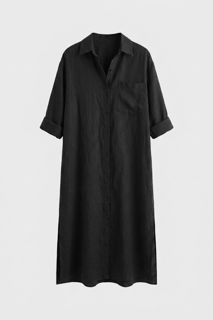 Damen Hemdblusenkleid lang mit Knopfleiste