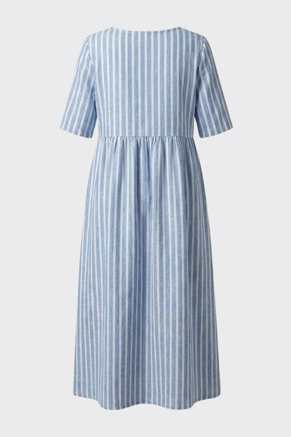 Damen Gestreiftes Midikleid | Gesmokte Taille