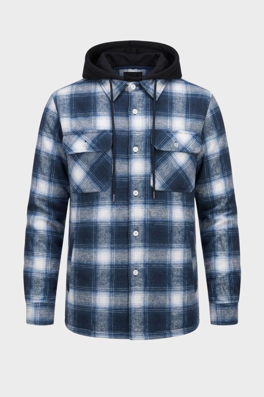 Herren Karo-Freizeitjacke | Kapuze & Pattentaschen