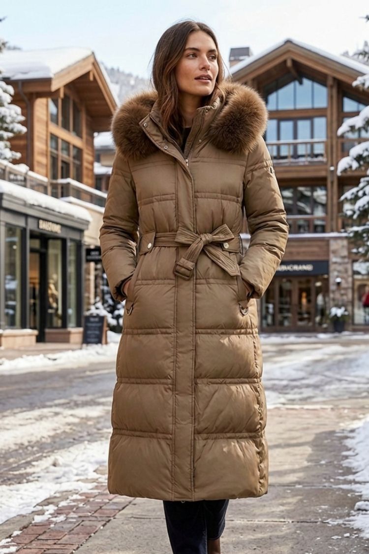 Damen Langer Steppmantel | Kapuze & Taillierte Silhouette