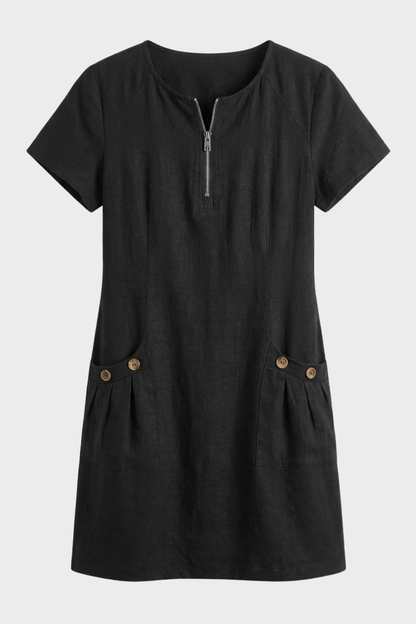 Damen Kurzes Leinenkleid | Taschen
