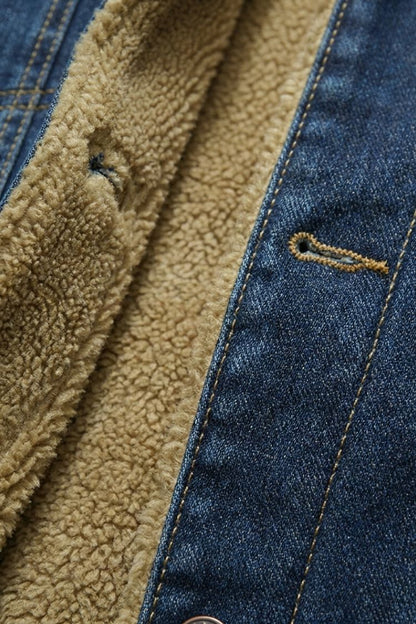 Jeansjacke Herren mit Fellkragen und Knopfleiste