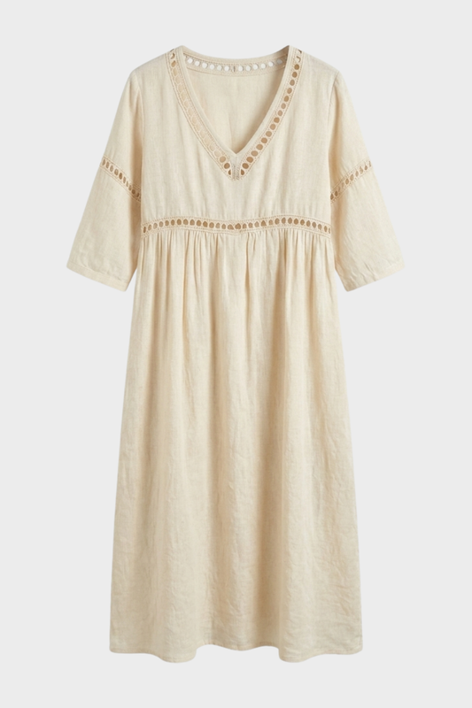 Damen Natur Sommerkleid | Midi