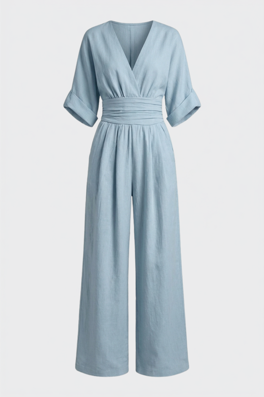 Damen Weites Jumpsuit | Wickel V-Ausschnitt