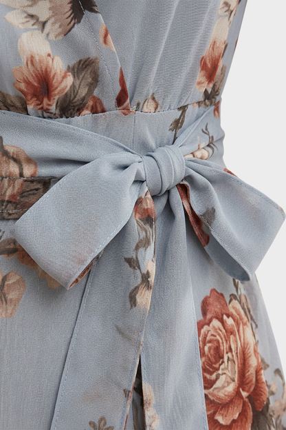 Damen Florales Maxikleid | Wickel V-Ausschnitt