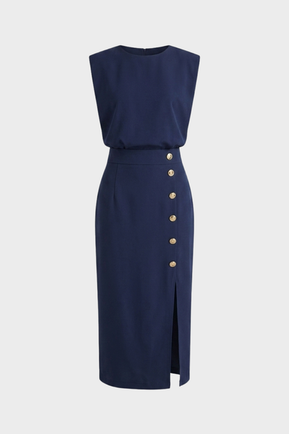 Damen Midikleid Knopf | Ärmellos