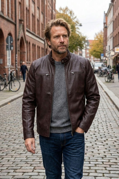 Herren Bikerjacke | Stehkragen & Reißverschlusstaschen