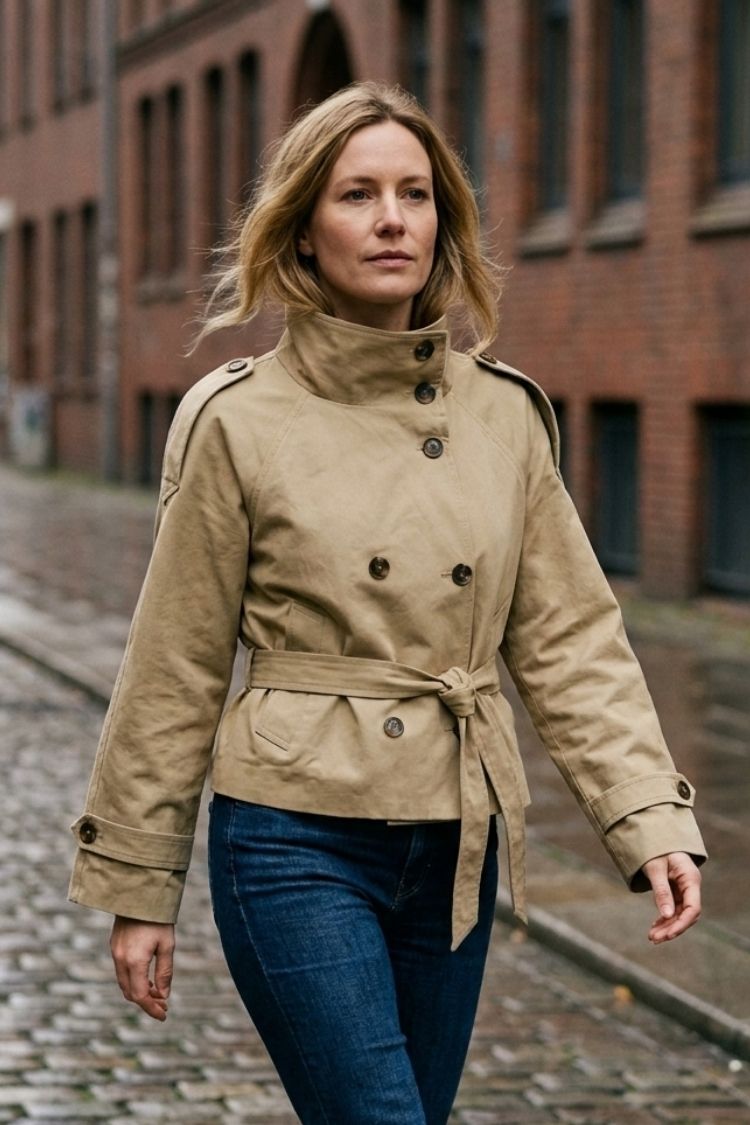 Damen Kurze Trenchjacke | Doppelknöpfe & Taillenband