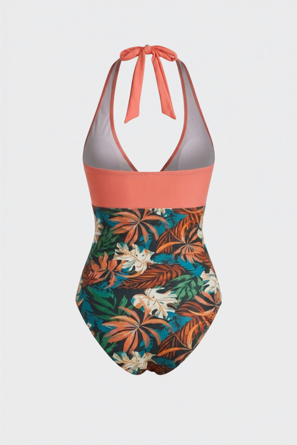 Damen Neckholder Badeanzug | Tropischer Print