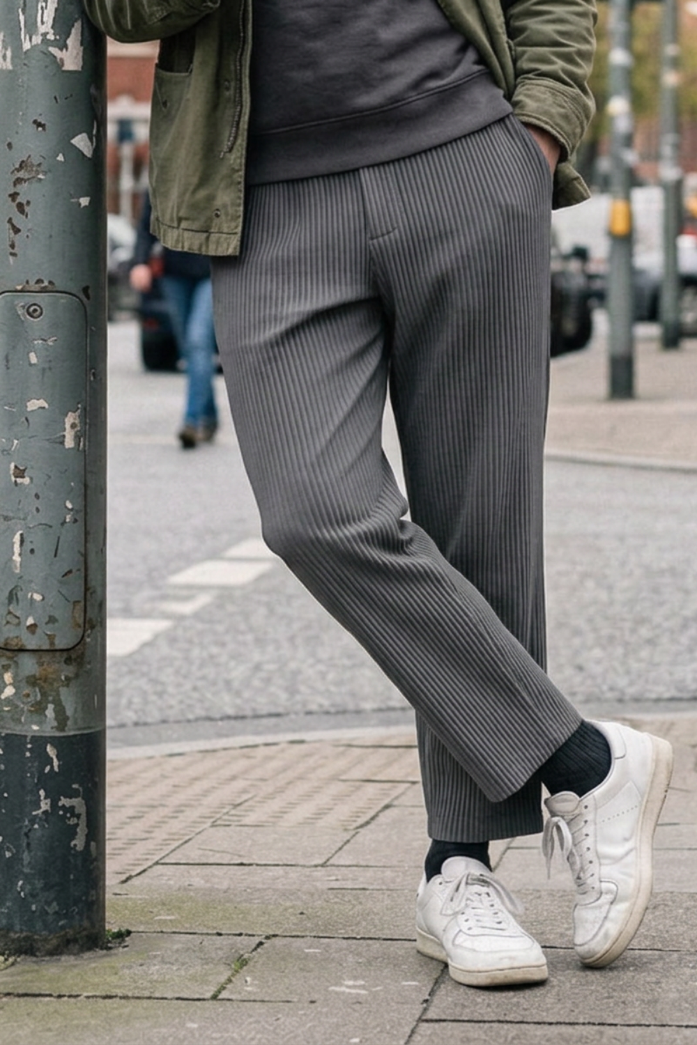 Herren Stoffhose mit Gummibund gerade geschnitten gerippt